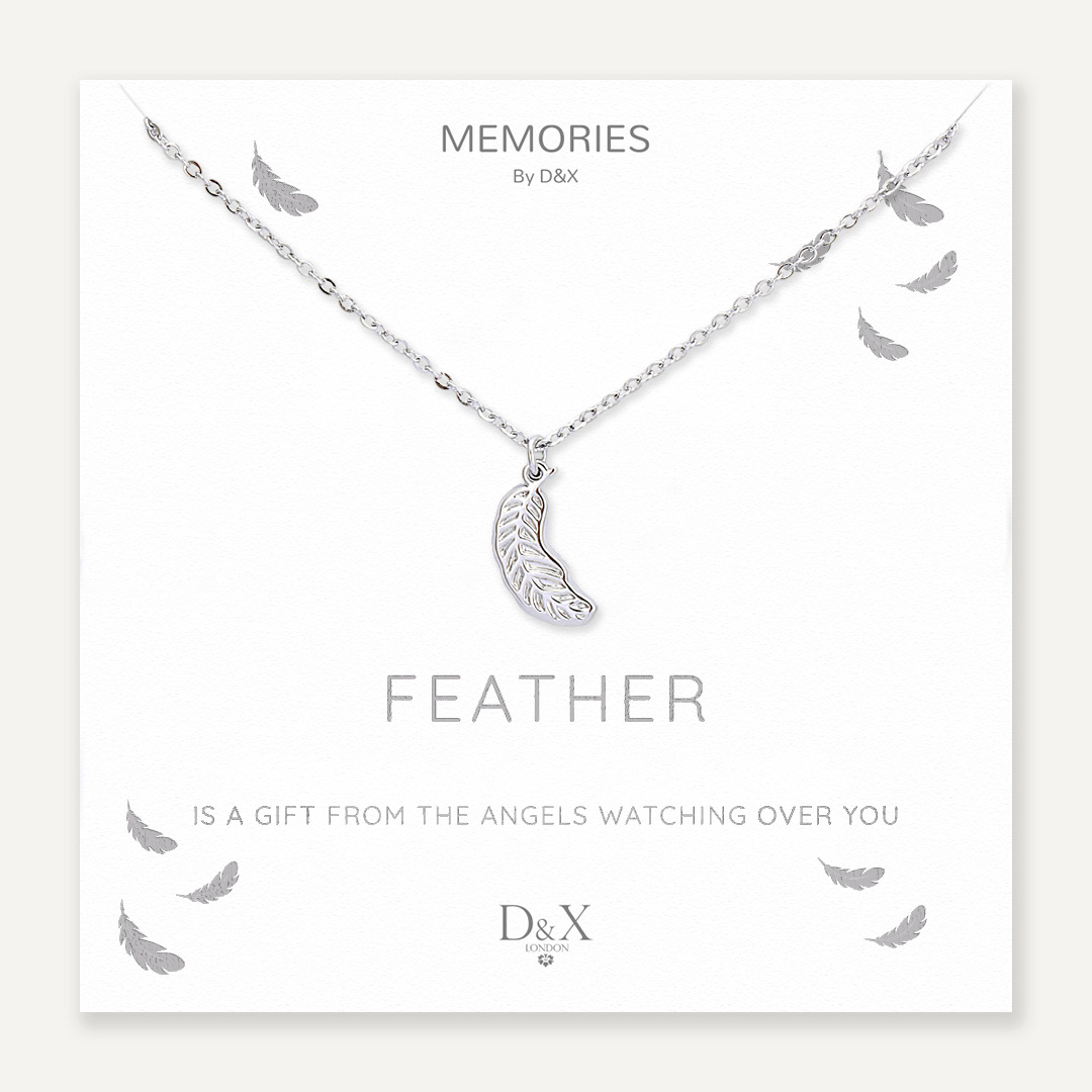 Memories: "FEATHER" | Feather Necklace | White Gold-Plated