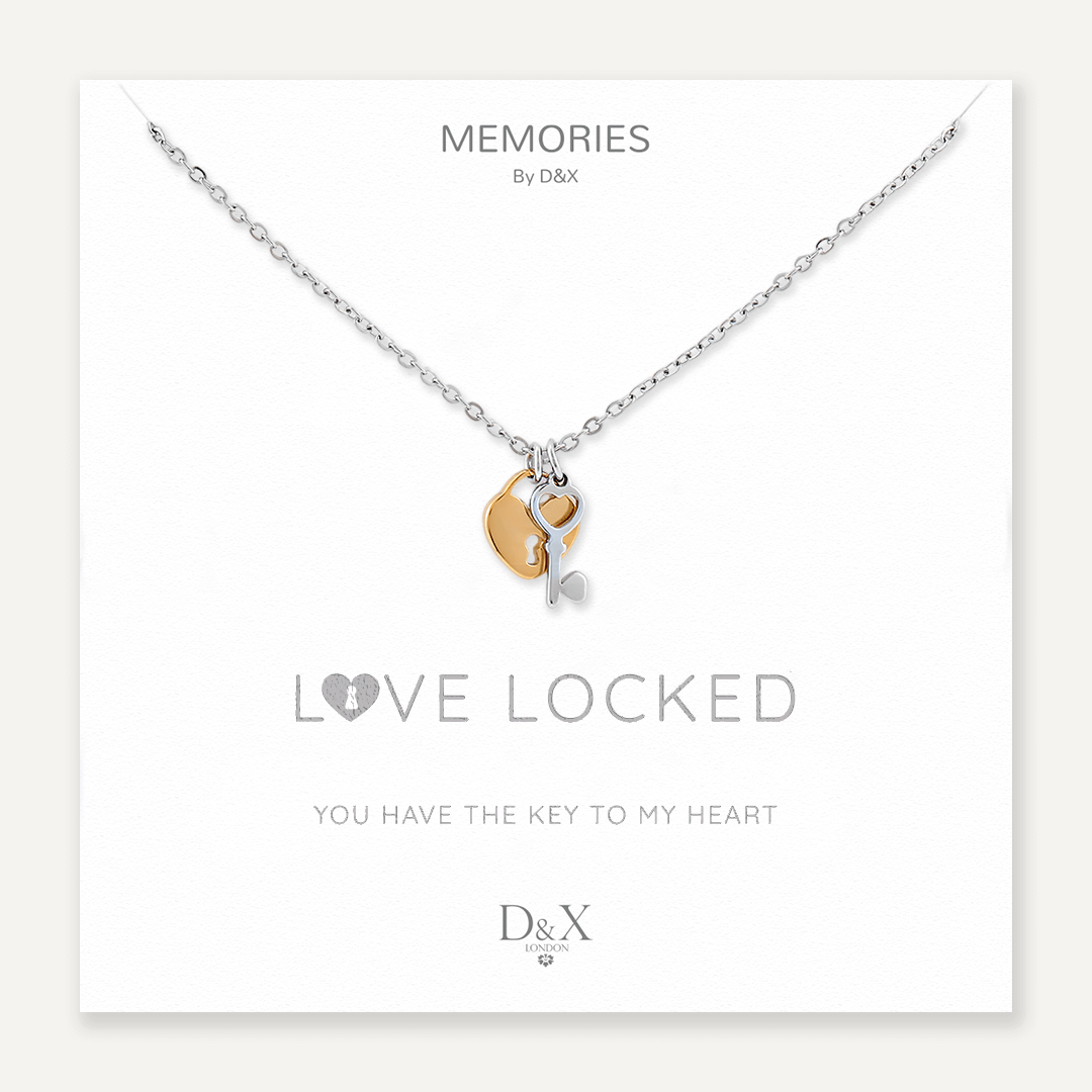 Memories: "LOVE LOCKED" | Lock and Key Necklace | White Gold & 18K Gold-Plated