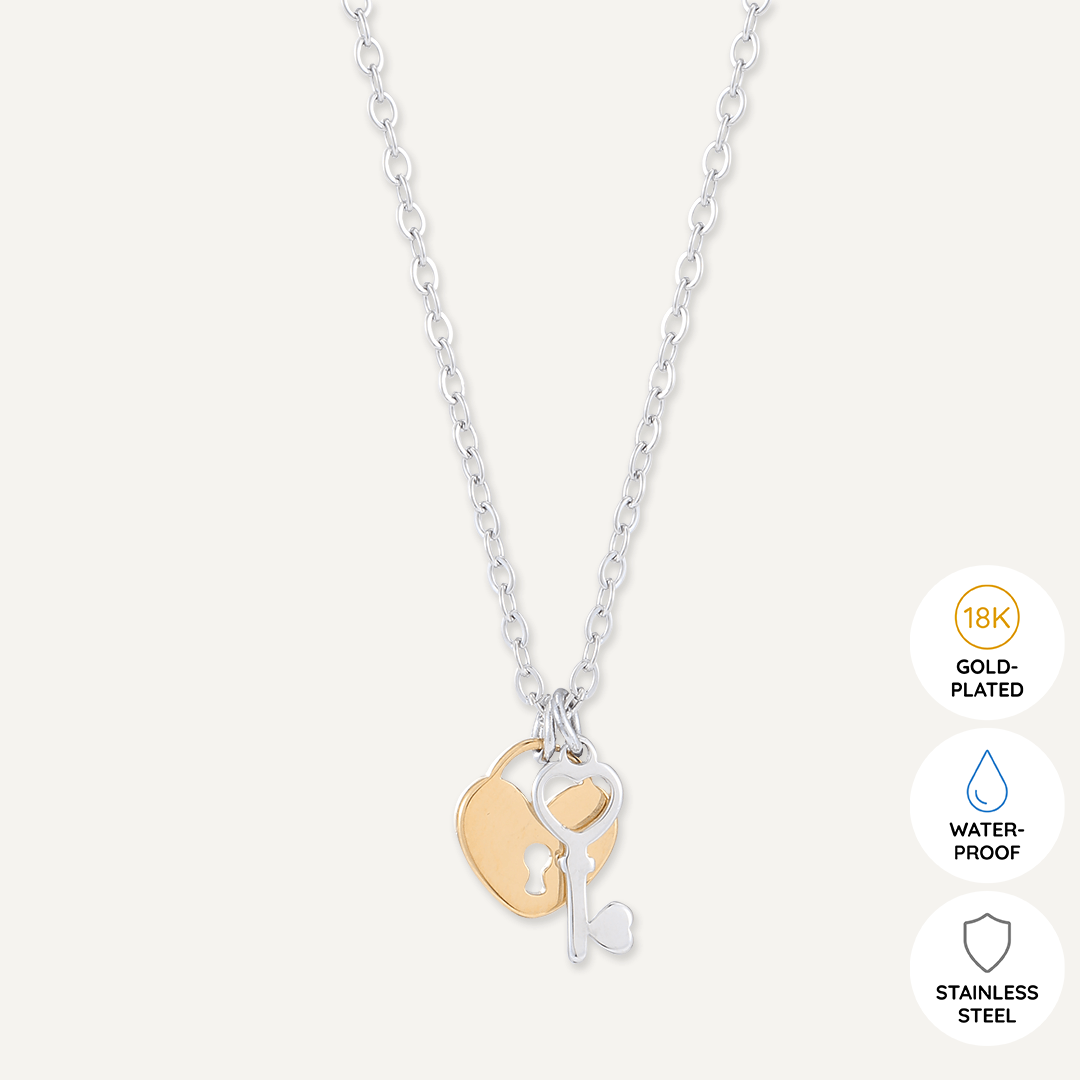 Memories: "LOVE LOCKED" | Lock and Key Necklace | White Gold & 18K Gold-Plated