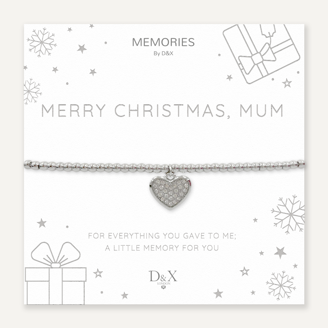 Memories: "MERRY CHISTMAS, MUM" | Heart Bracelet | White Gold Plated