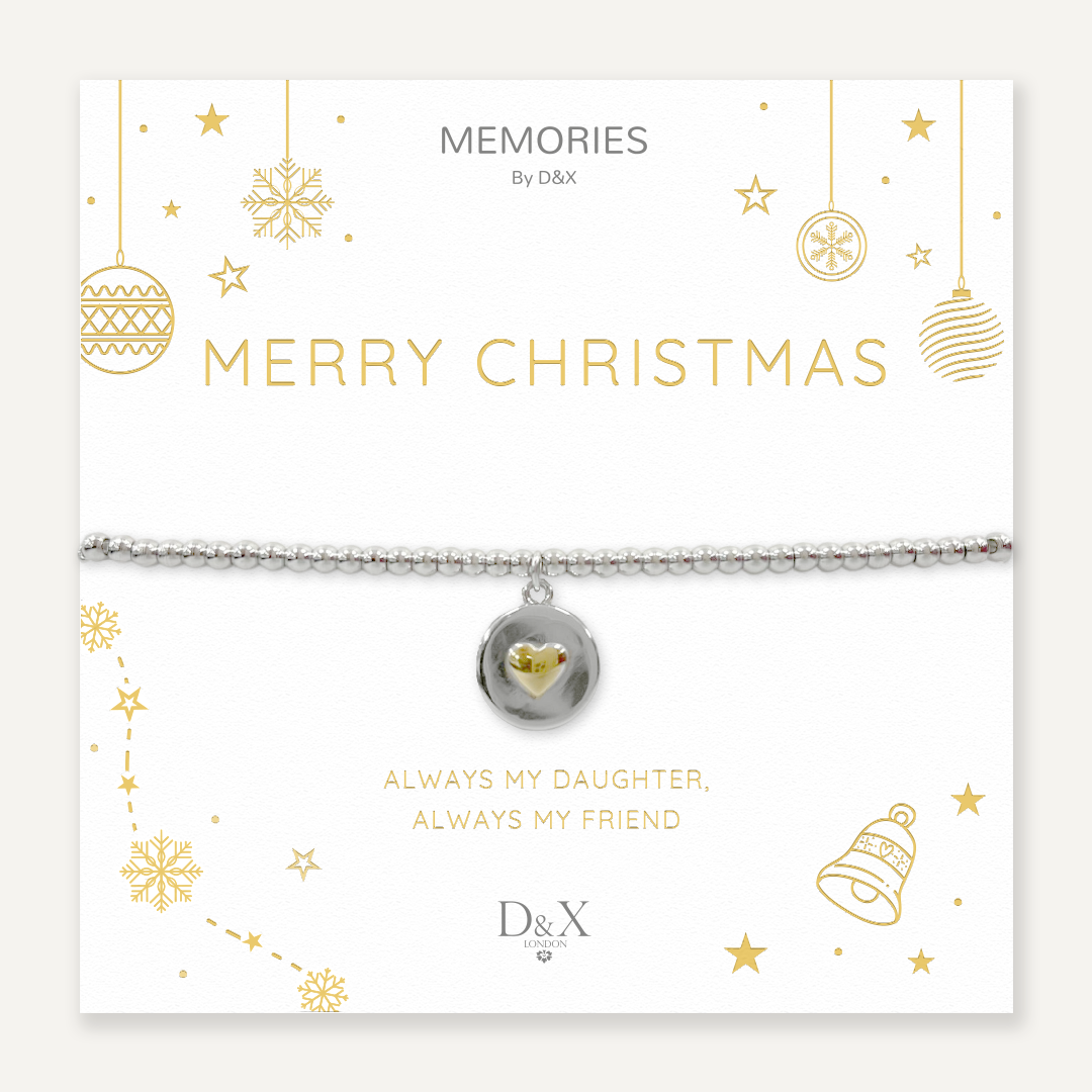 Memories: "MERRY CHRISTMAS" | Heart Bracelet | White Gold Plated