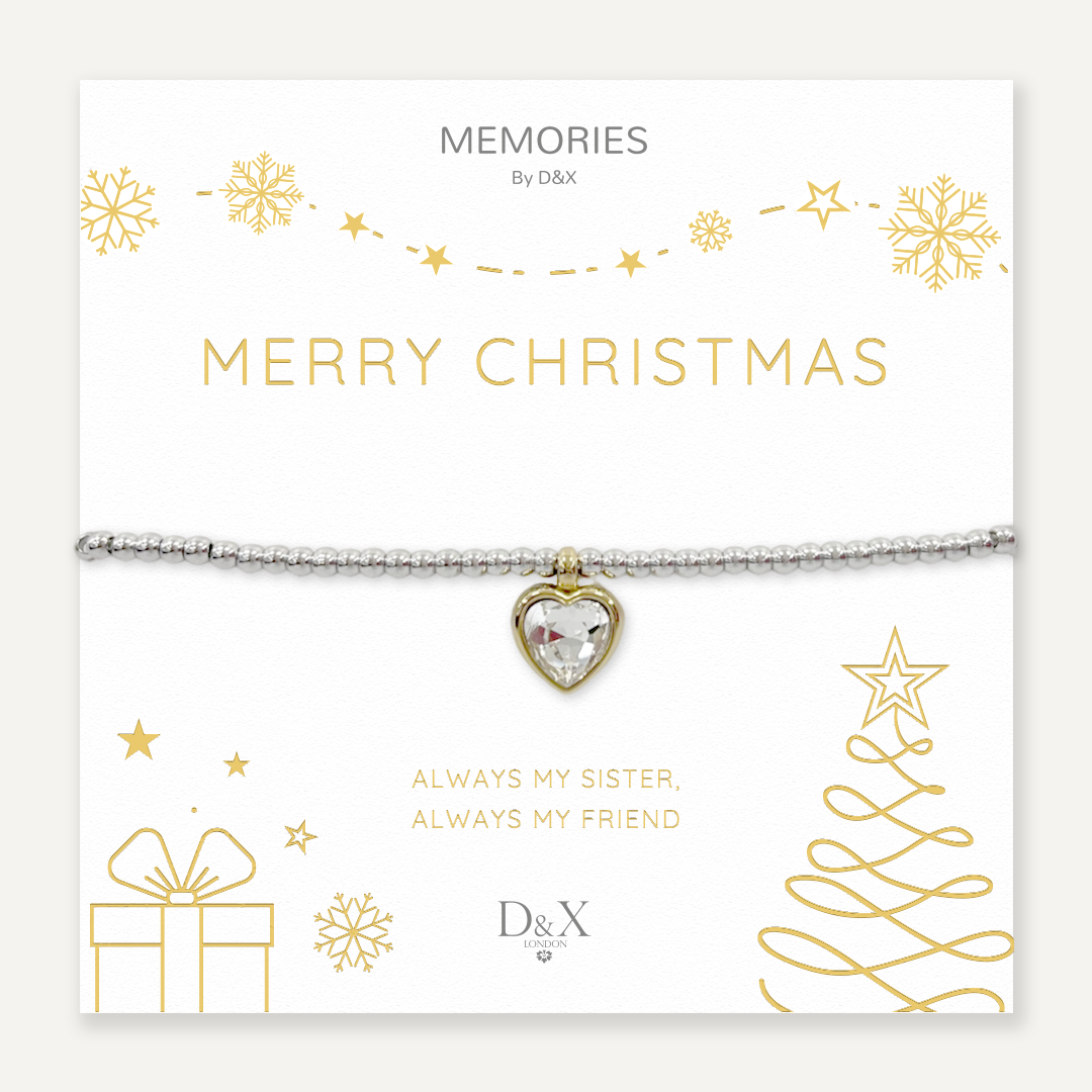 Memories: "MERRY CHRISTMAS" | Heart Bracelet |  White Gold & 18K Gold-Plated