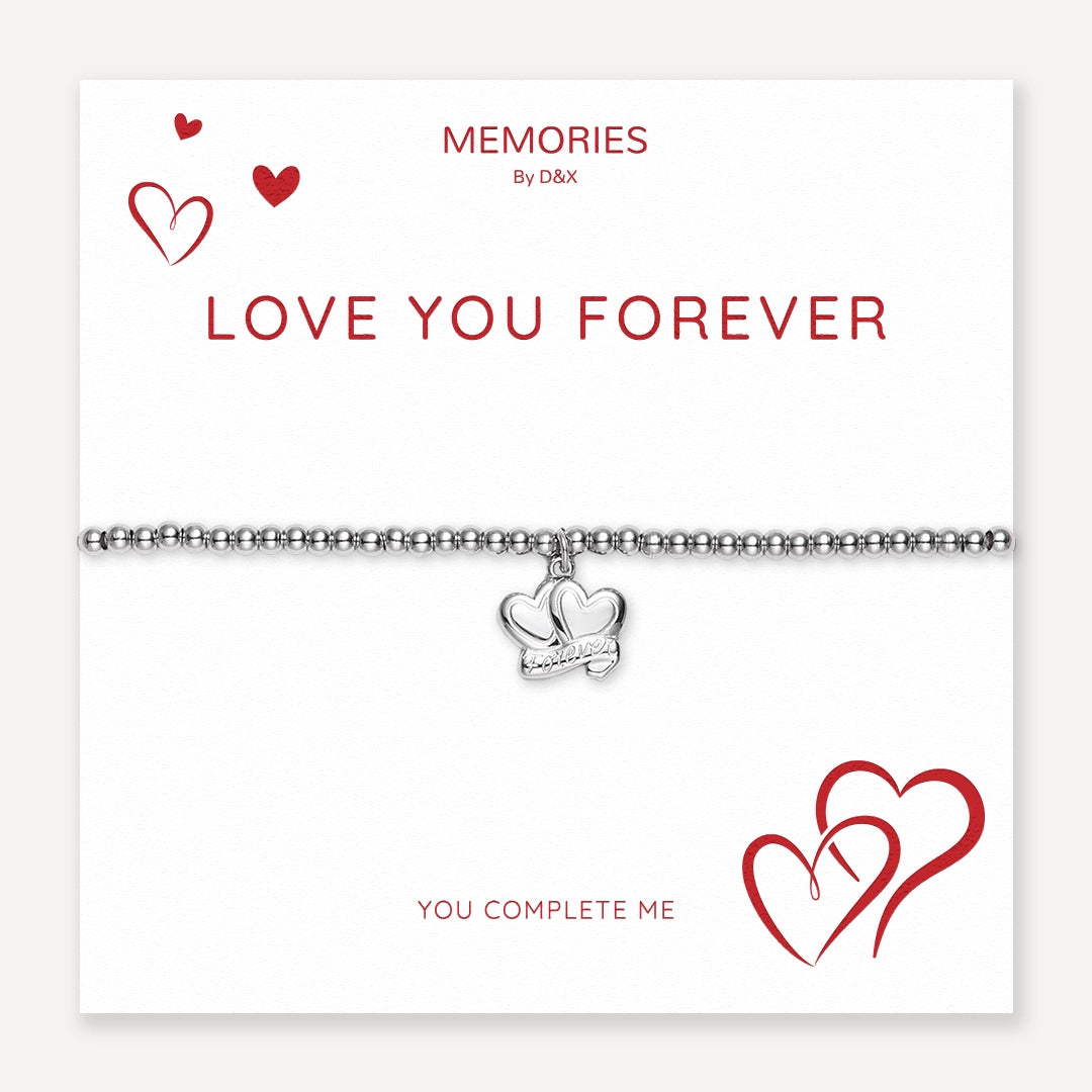 Memories: "LOVE YOU FOREVER" | Two Heart Bracelet | White Gold-Plated