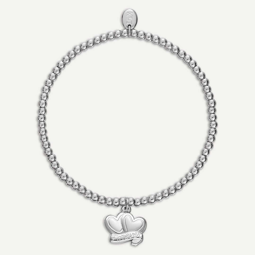 Memories: "LOVE YOU FOREVER" | Two Heart Bracelet | White Gold-Plated