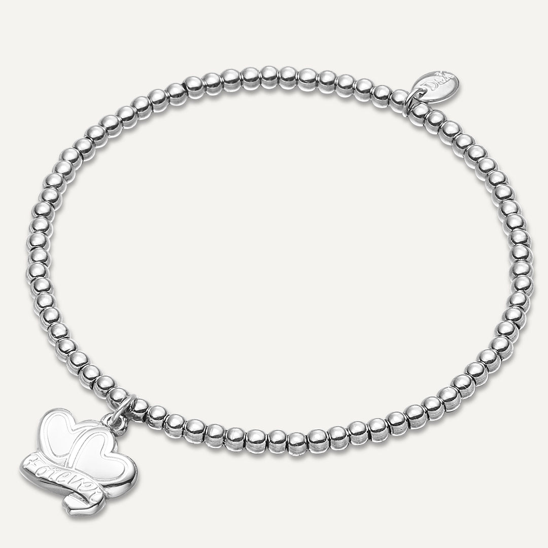 Memories: "LOVE YOU FOREVER" | Two Heart Bracelet | White Gold-Plated
