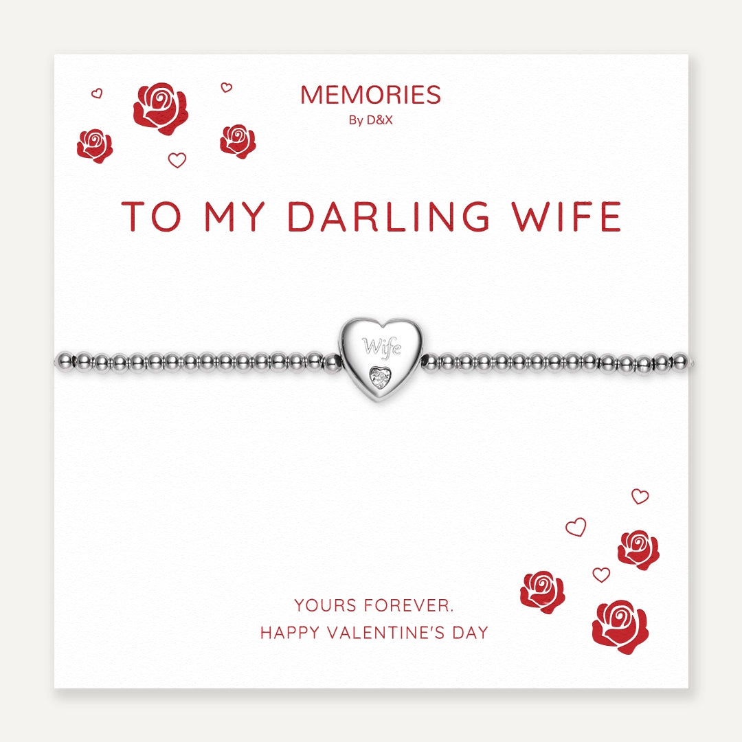 Memories: "TO MY DARLING WIFE" | Heart Bracelet | White Gold-Plated