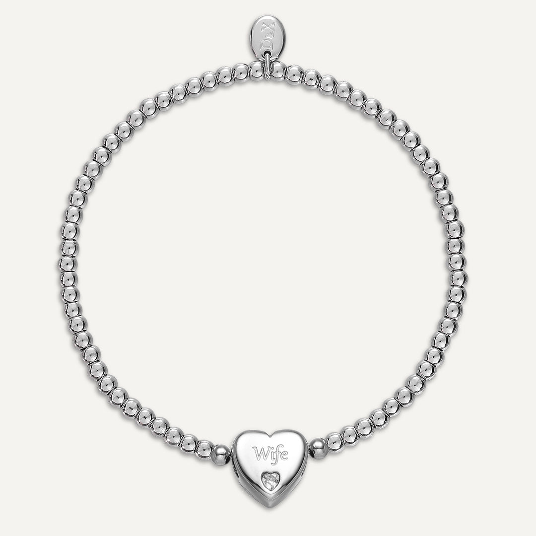 Memories: "TO MY DARLING WIFE" | Heart Bracelet | White Gold-Plated