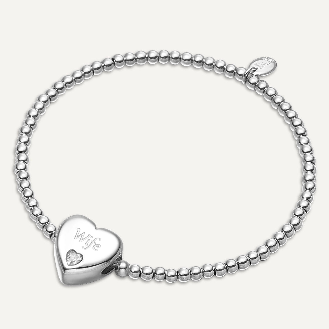 Memories: "TO MY DARLING WIFE" | Heart Bracelet | White Gold-Plated