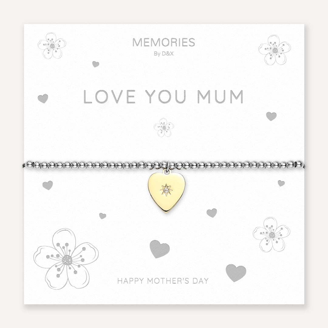 Memories: "LOVE YOU MUM" | Heart Bracelet |  White Gold & 18K Gold-Plated