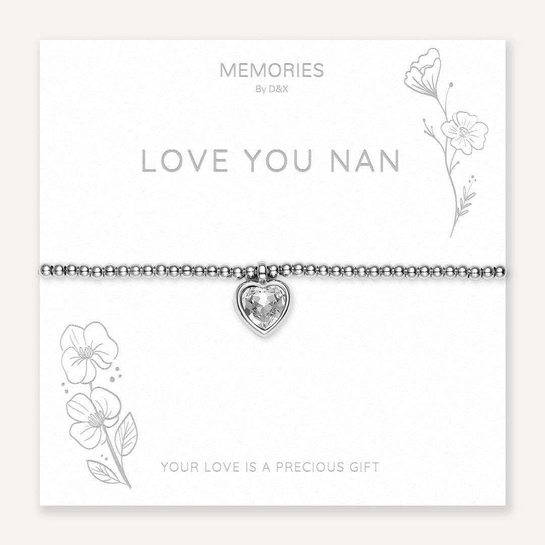 Memories: "LOVE YOU NAN" | Heart Bracelet | White Gold-Plated