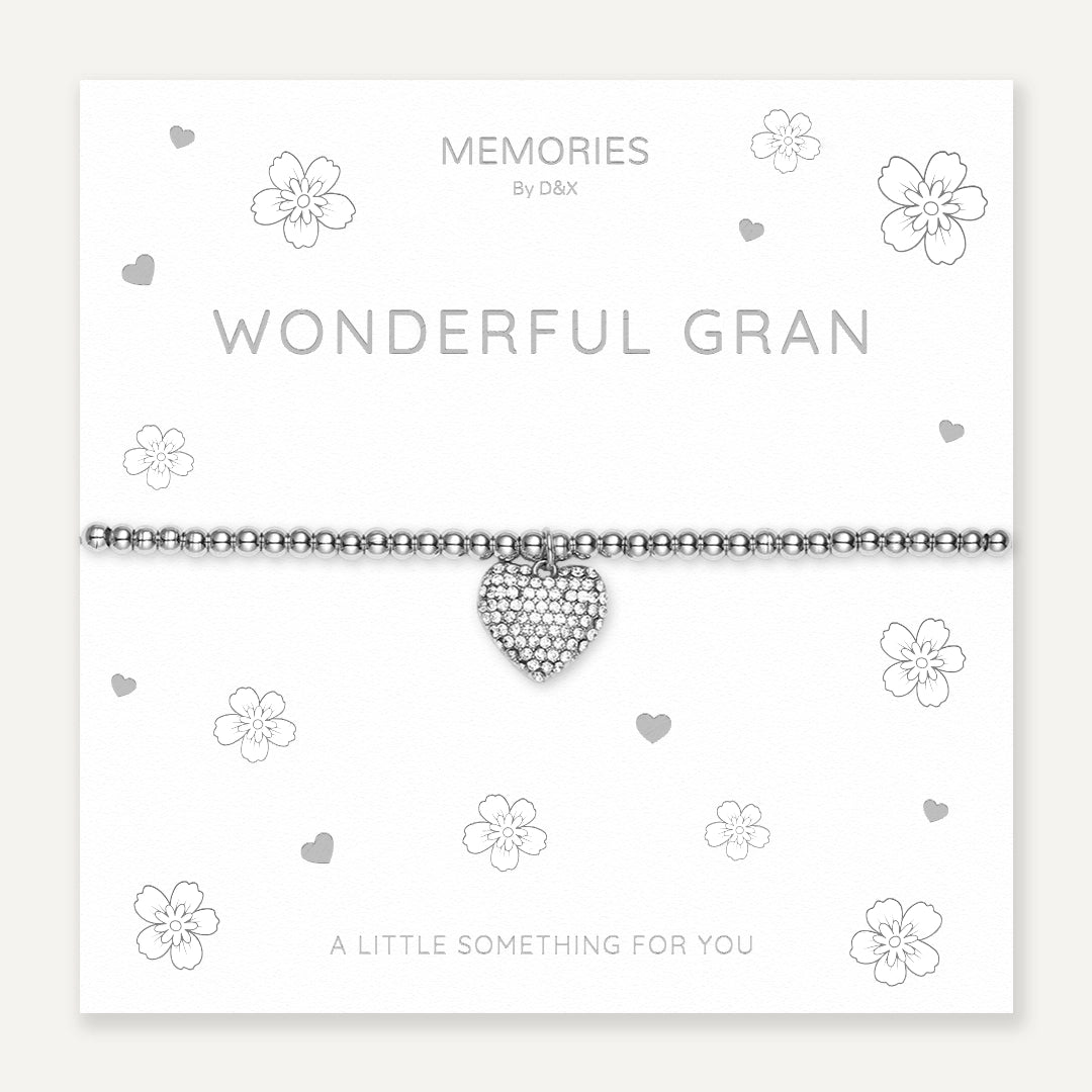 Memories: "WONDERFUL GRAN" | Heart Bracelet | White Gold-Plated