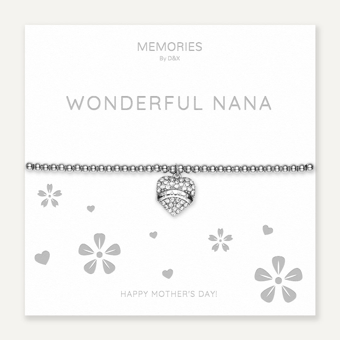Memories: "WONDERFUL NANA" | Heart Bracelet | White Gold-Plated
