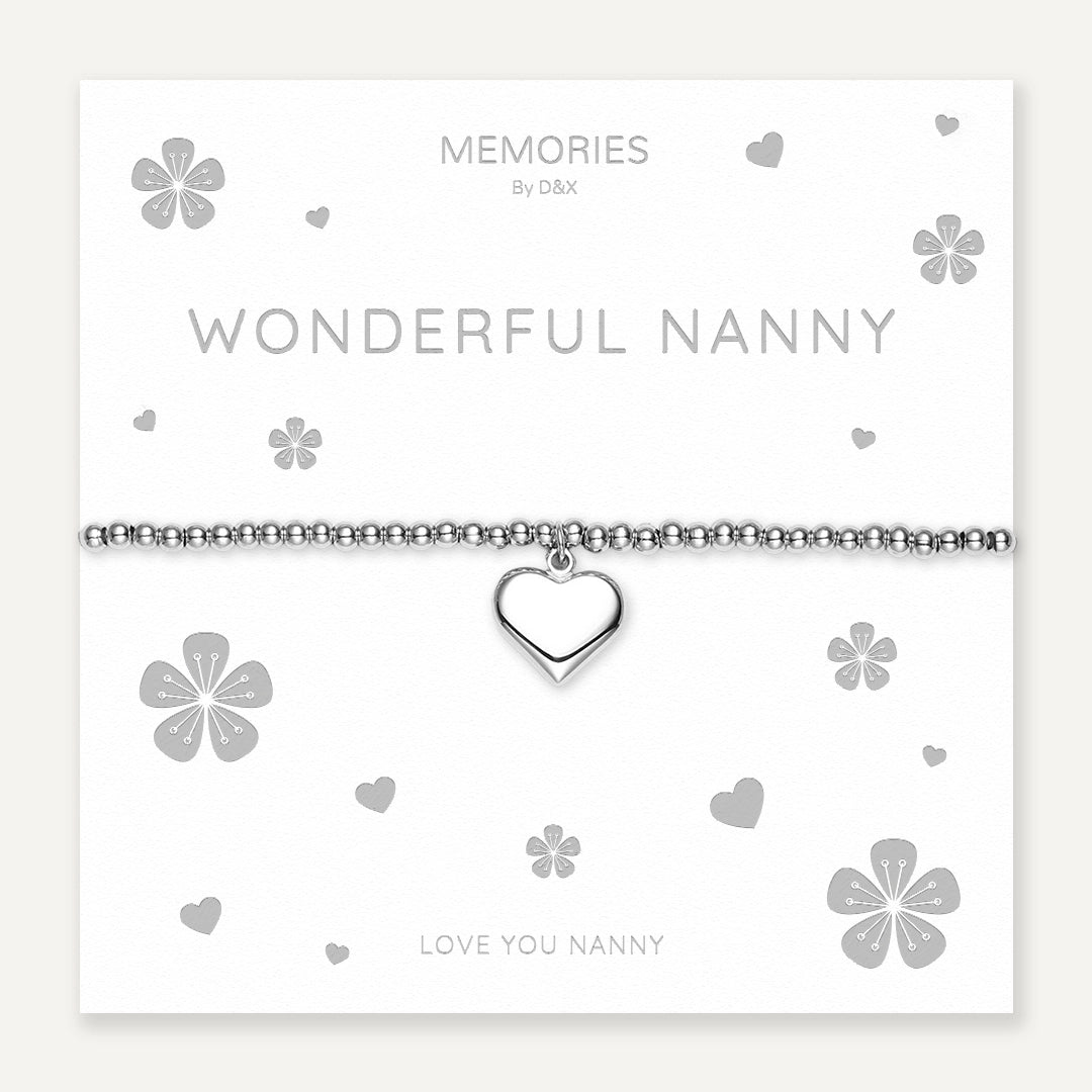 Memories: "WONDERFUL NANNY" | Heart Bracelet | White Gold-Plated