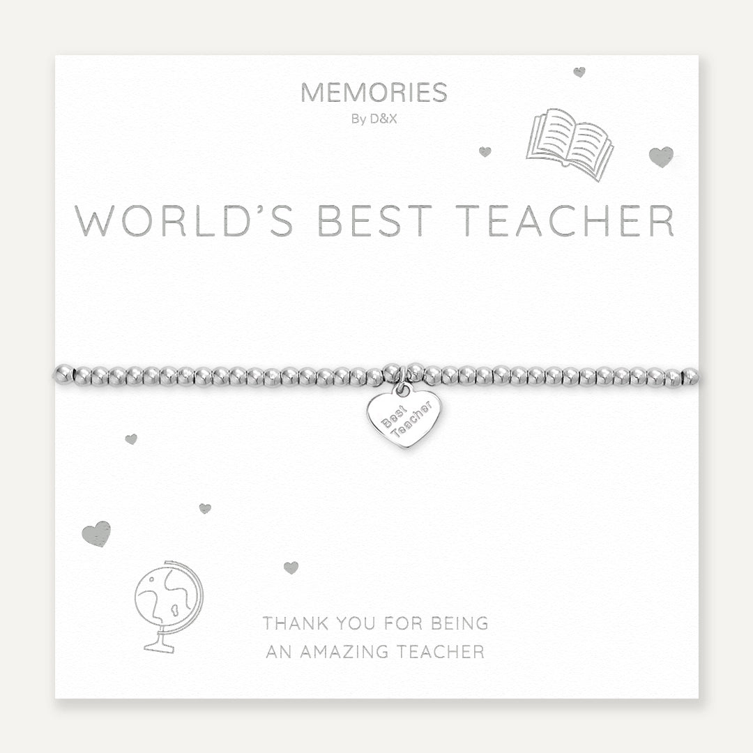 Memories: "WORLD'S BEST TEACHER" | Heart Bracelet | White Gold-Plated