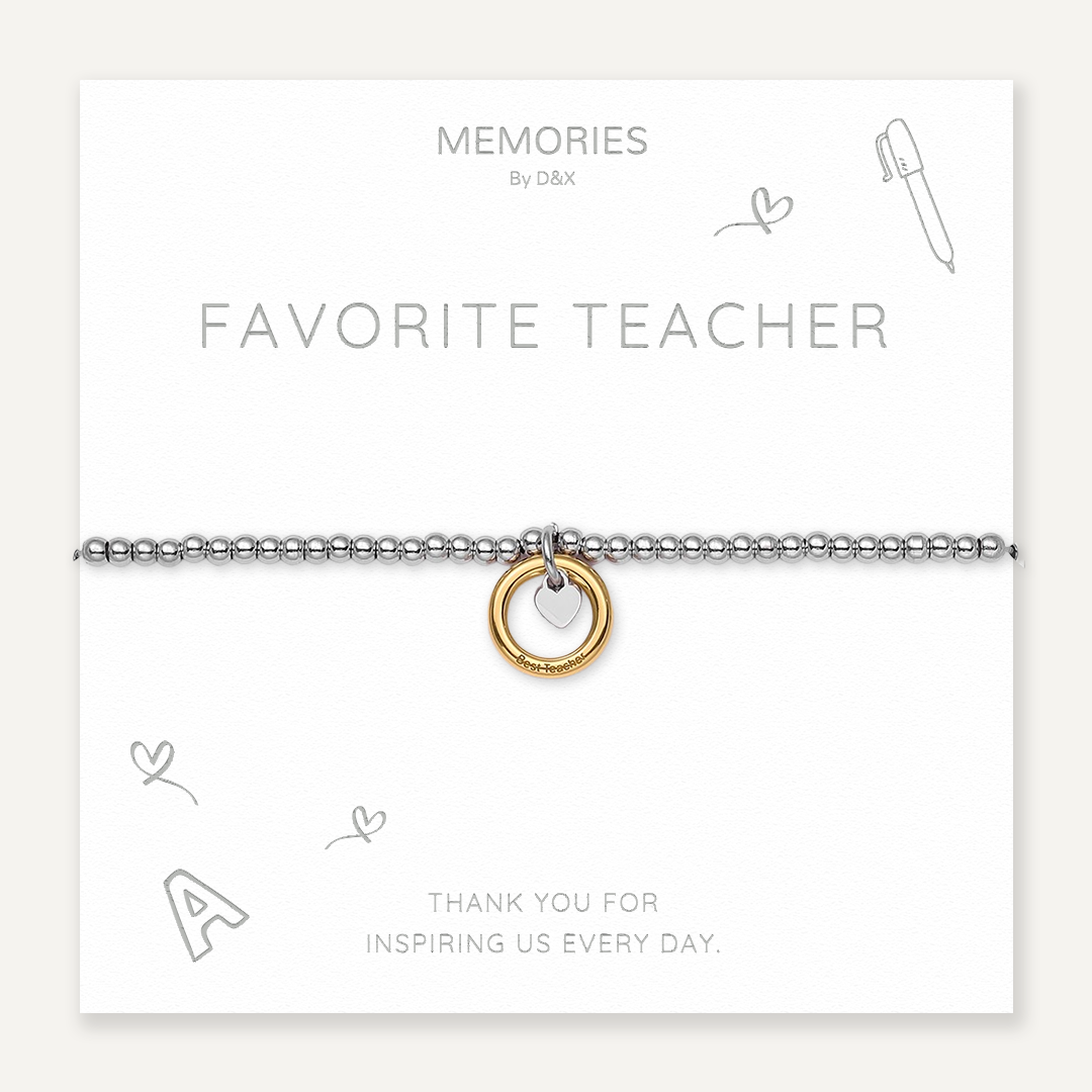 Memories: " FAVORITE TEACHER" | Heart Bracelet | White Gold & 18K Gold-Plated