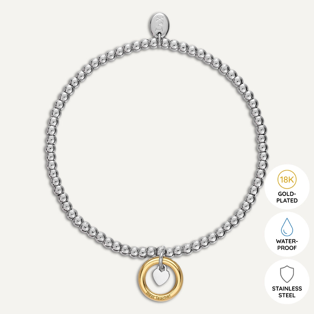 Memories: " FAVORITE TEACHER" | Heart Bracelet | White Gold & 18K Gold-Plated
