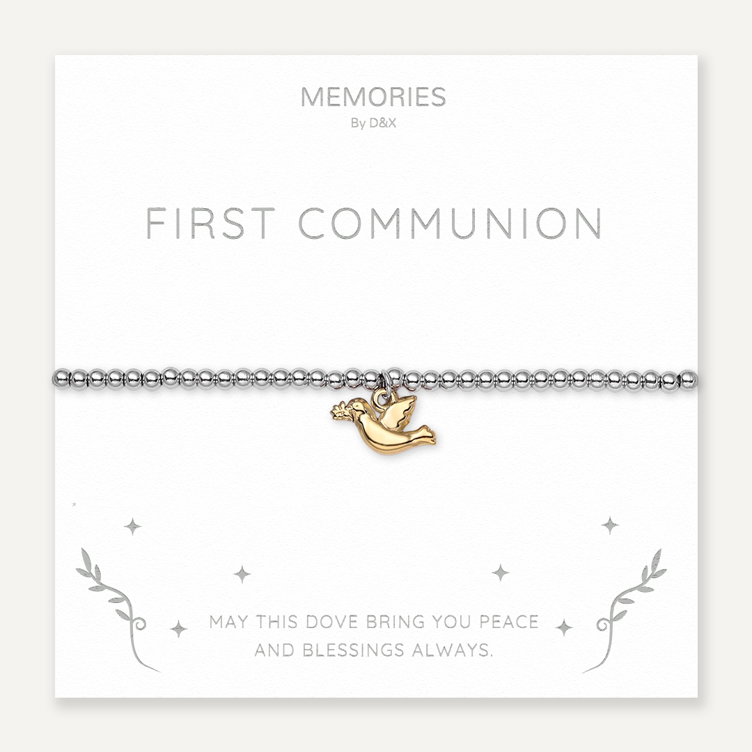 Memories: "FIRST COMMUNION" | Bird Bracelet | White Gold & 18K Gold-Plated