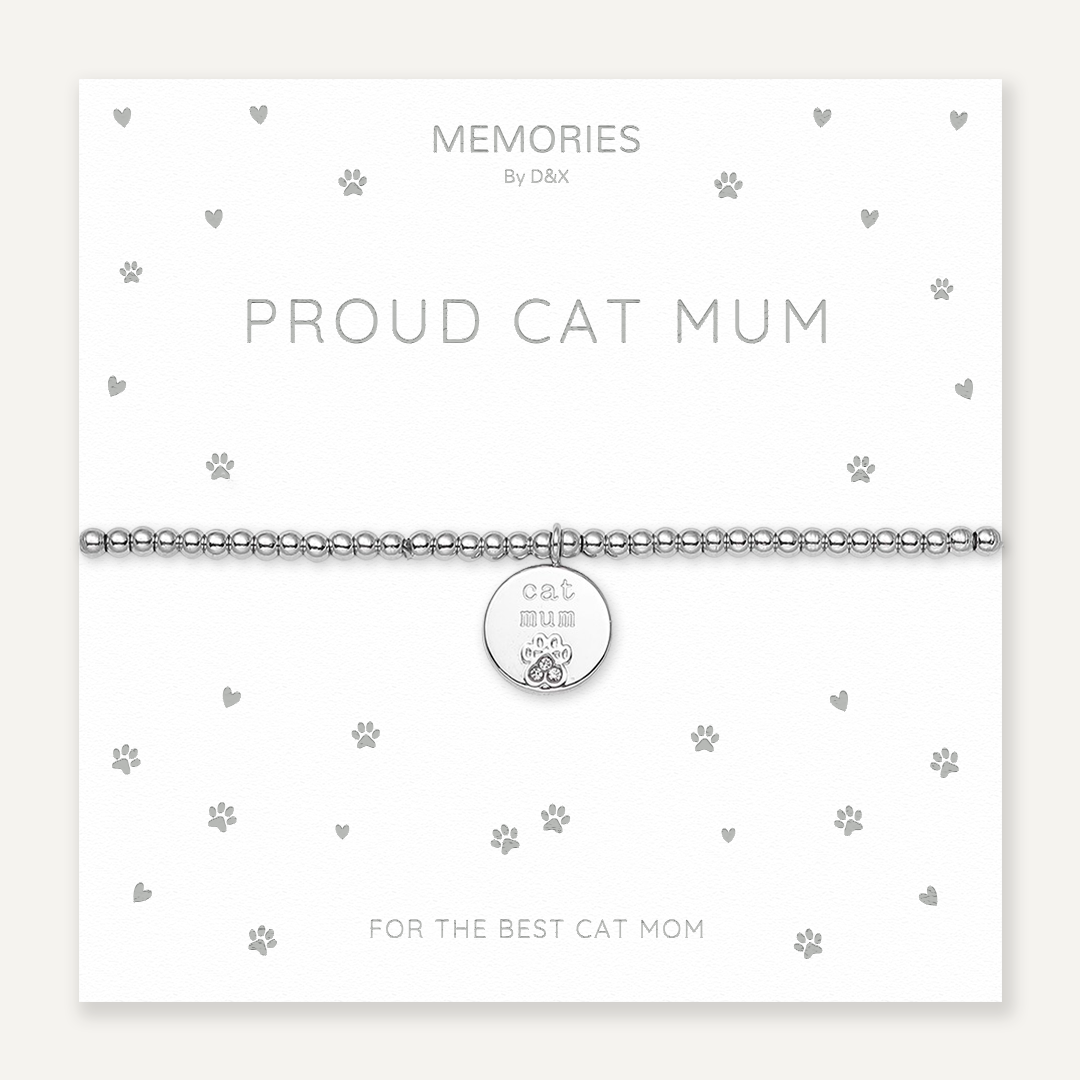 Memories: "PROUD CAT MUM" | Cat Paw Bracelet | White Gold-Plated