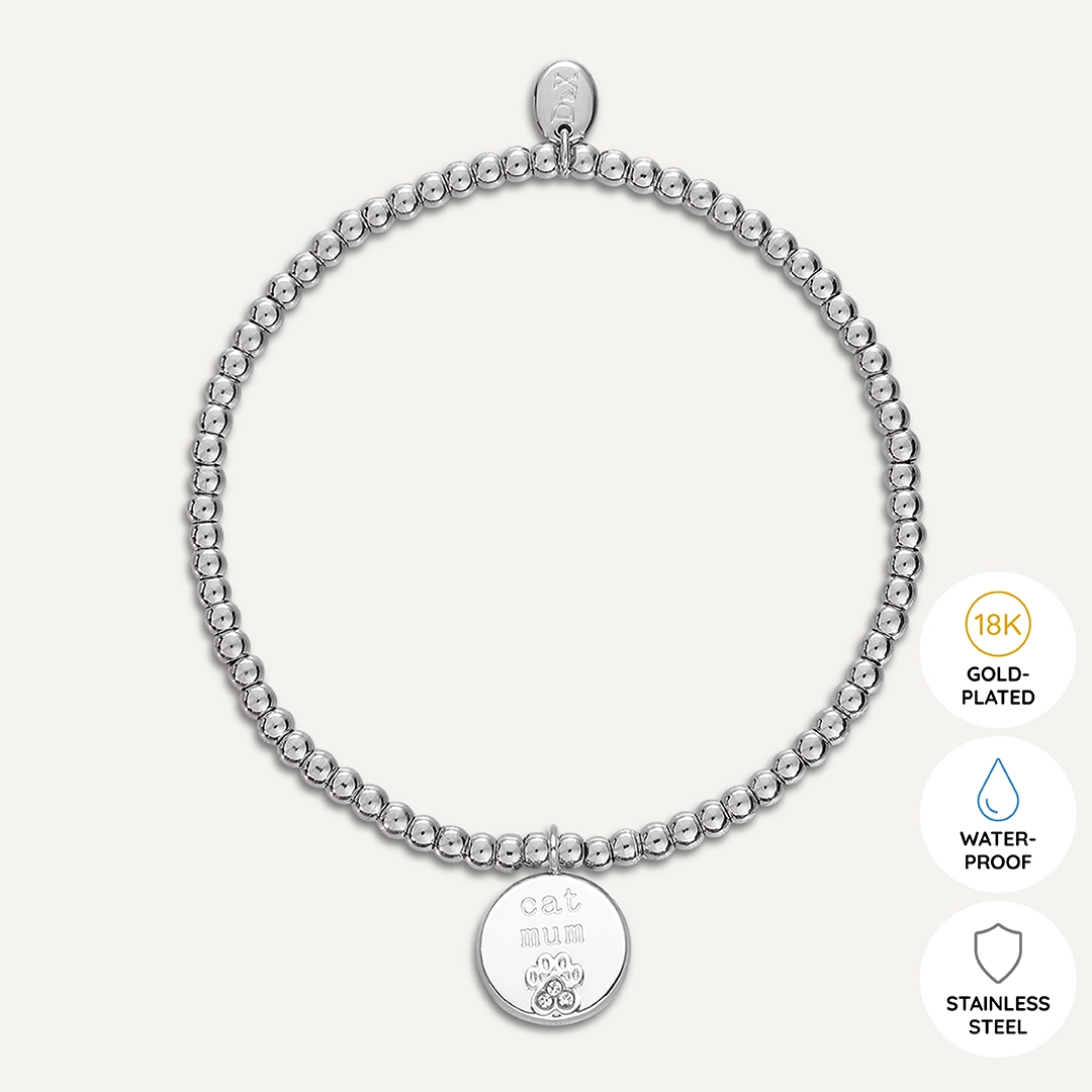 Memories: "PROUD CAT MUM" | Cat Paw Bracelet | White Gold-Plated