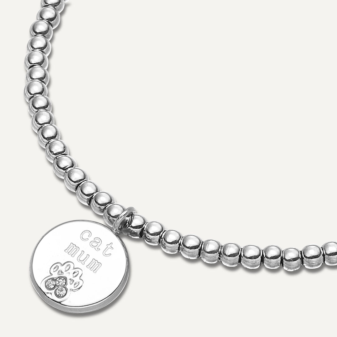 Memories: "PROUD CAT MUM" | Cat Paw Bracelet | White Gold-Plated