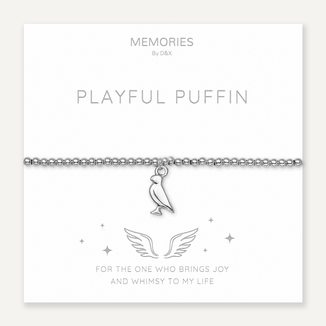 Memories: "PLAYFUL PUFFIN" | Bird Bracelet | White Gold-Plated