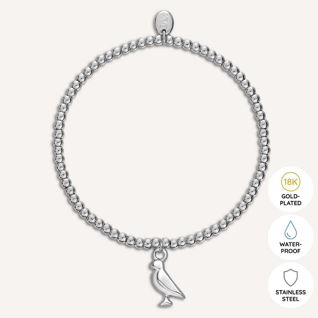 Memories: "PLAYFUL PUFFIN" | Bird Bracelet | White Gold-Plated