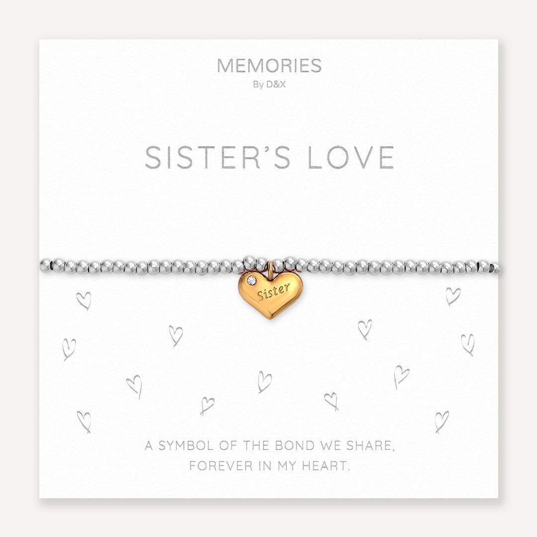 Memories: "SISTER'S LOVE" | Heart Bracelet |  White Gold & 18K Gold-Plated