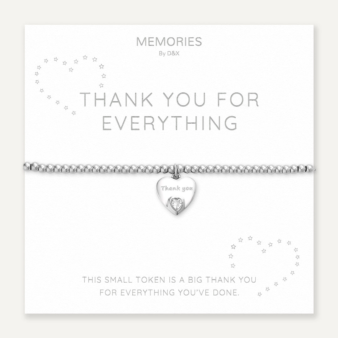 Memories: "THANK YOU FOR EVERYTHING" | Heart Bracelet | White Gold-Plated