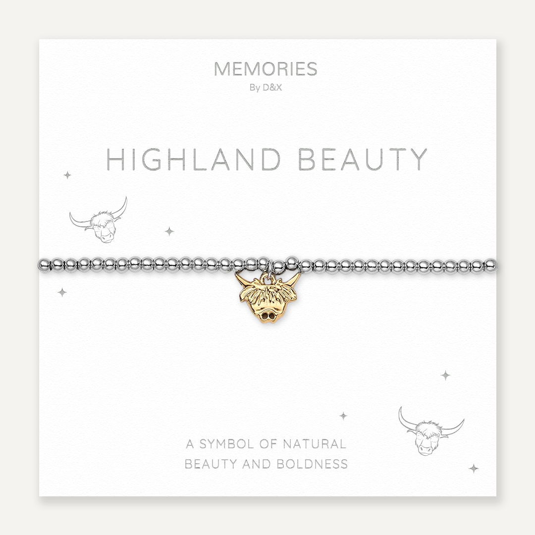 Memories: "HIGHLAND BEAUTY" | Highland Cow Bracelet | White Gold & 18K Gold-Plated