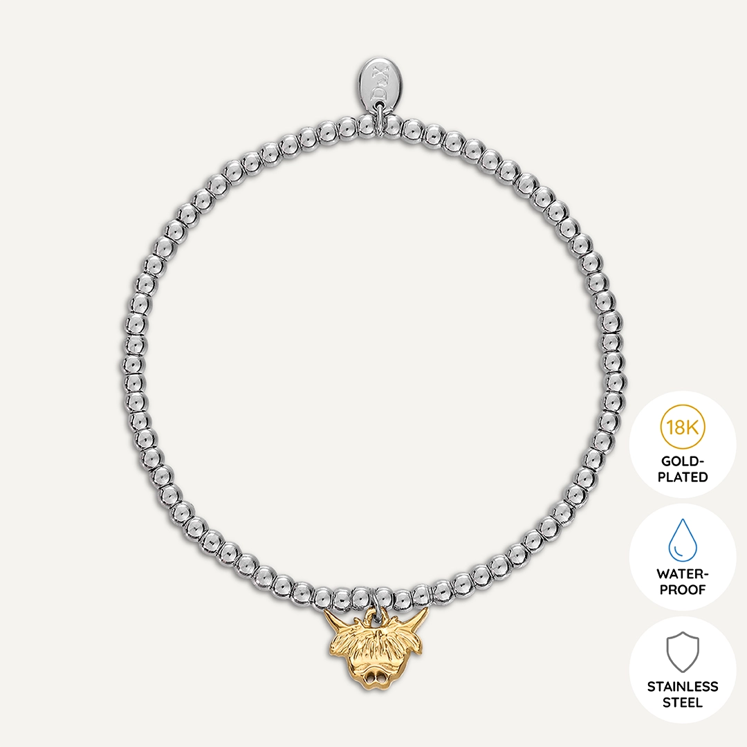 Memories: "HIGHLAND BEAUTY" | Highland Cow Bracelet | White Gold & 18K Gold-Plated