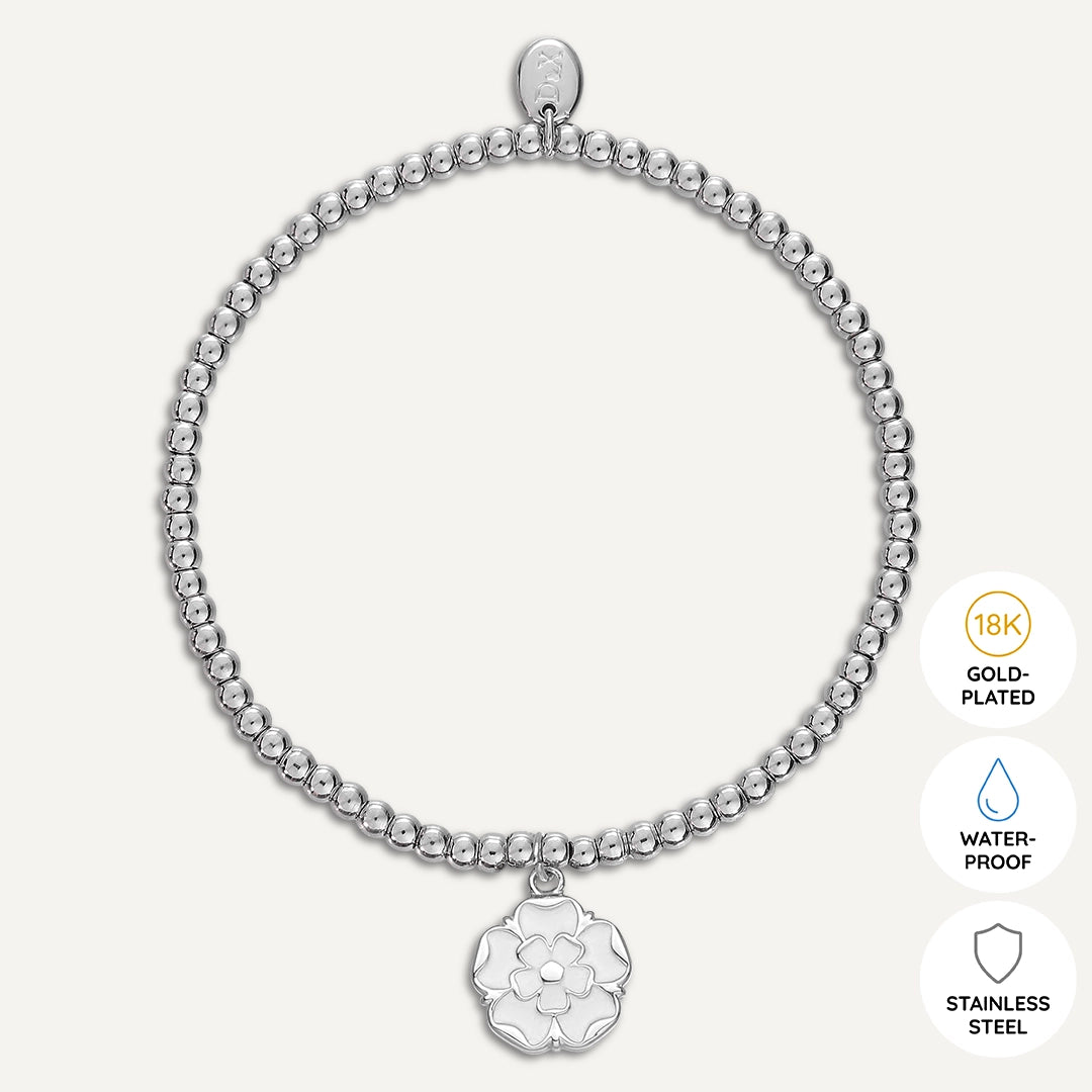 Memories: "WHITE ROSE OF YORKSHIRE" | Flower Bracelet | White Gold-Plated