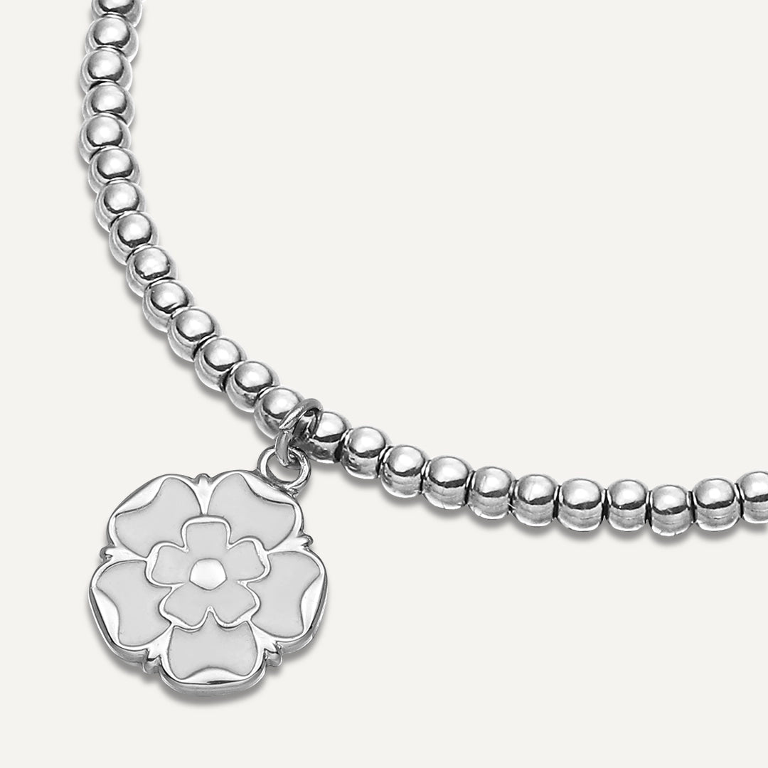 Memories: "WHITE ROSE OF YORKSHIRE" | Flower Bracelet | White Gold-Plated