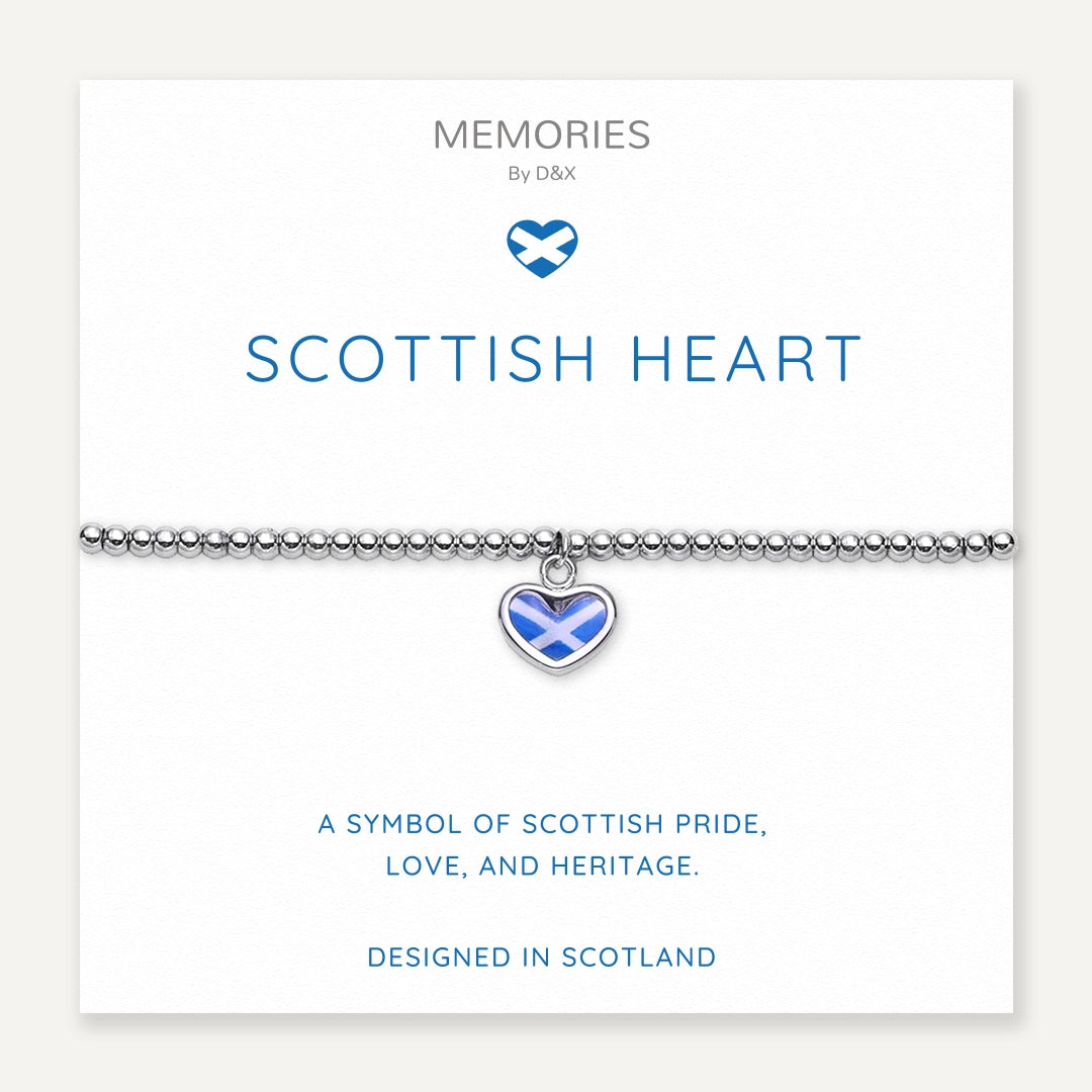 Memories: "SCOTTISH HEART" | Heart Flag Bracelet | White Gold-Plated