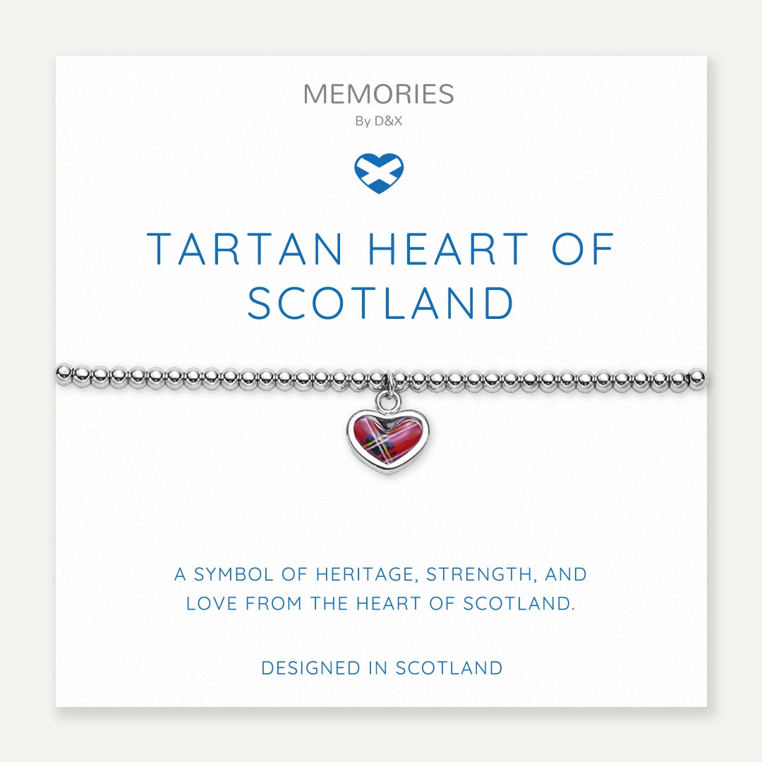 Memories: "TARTAN HEART OF SCOTLAND" | Heart Flag Bracelet | White Gold-Plated