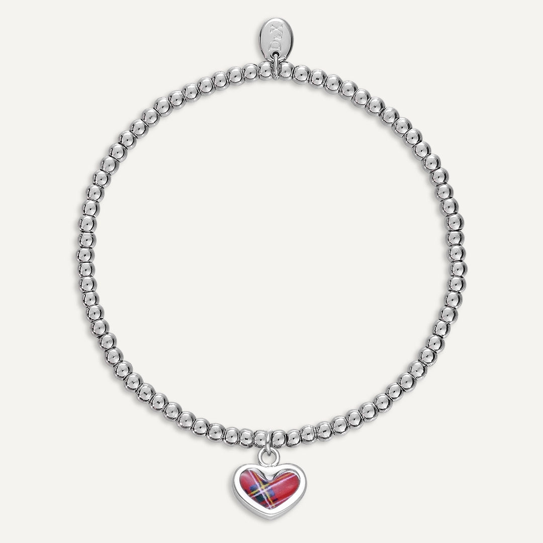 Memories: "TARTAN HEART OF SCOTLAND" | Heart Flag Bracelet | White Gold-Plated