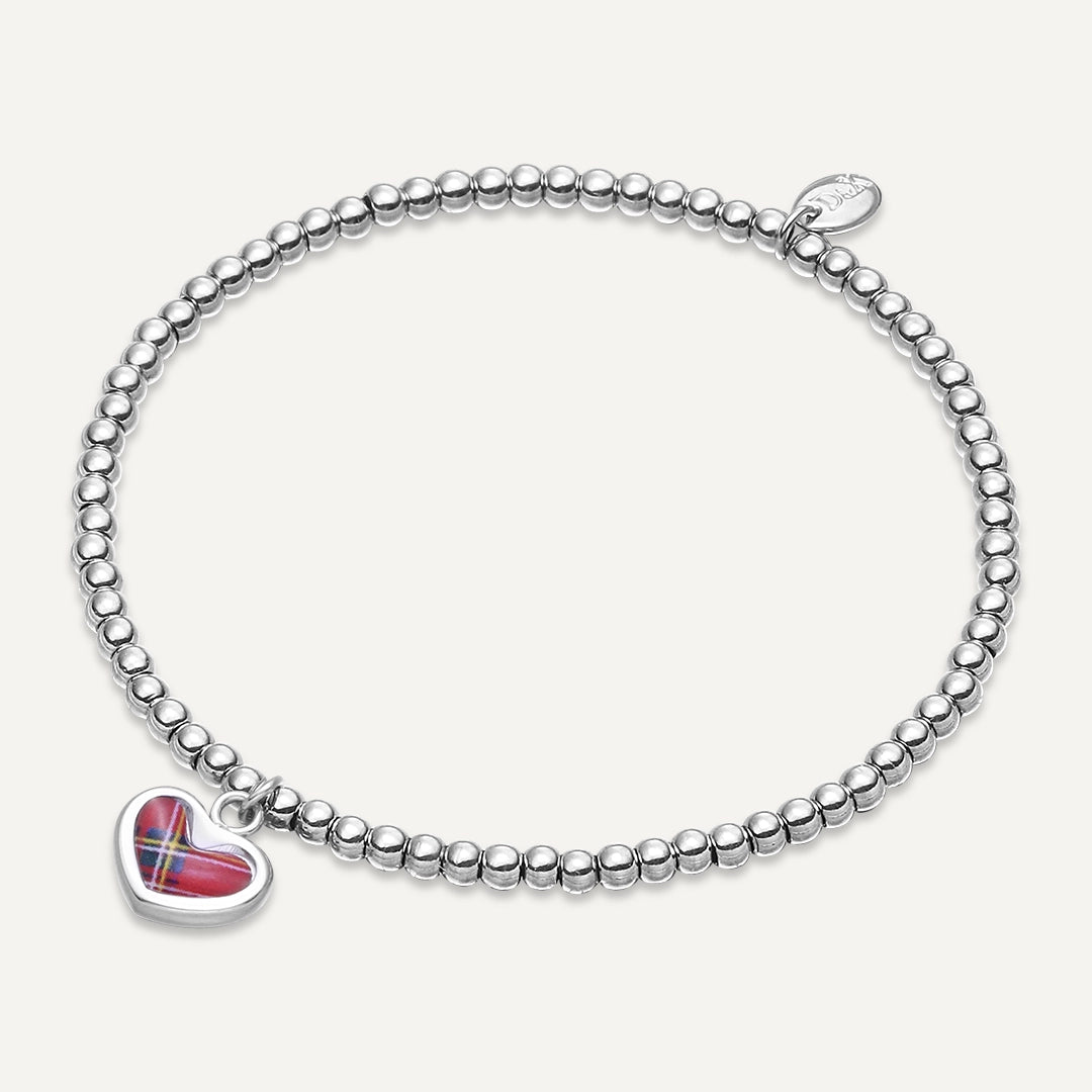 Memories: "TARTAN HEART OF SCOTLAND" | Heart Flag Bracelet | White Gold-Plated