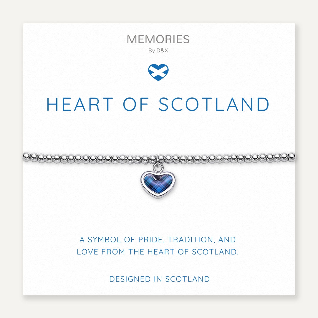 Memories: "HEART OF SCOTLAND" | Heart Flag Bracelet | White Gold-Plated