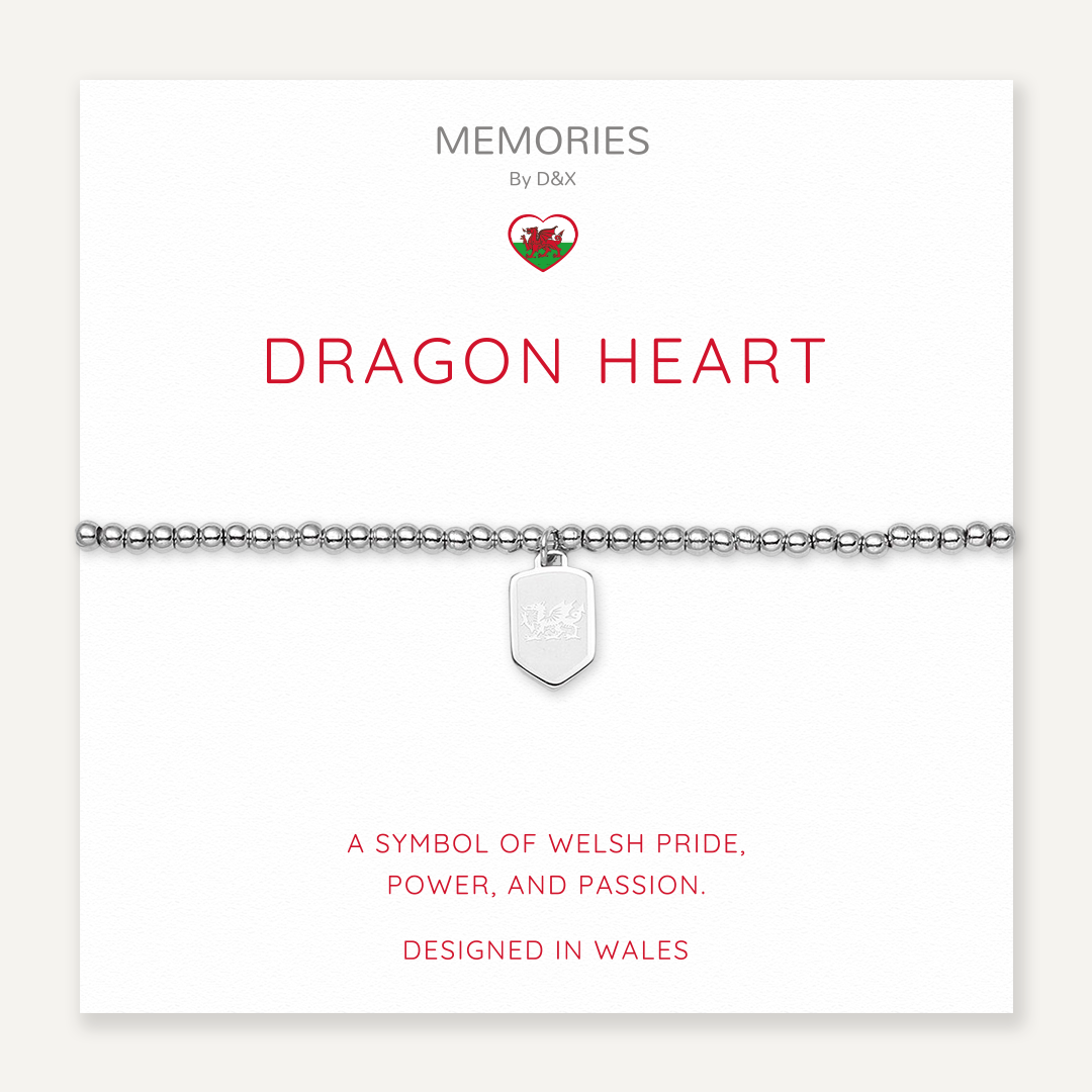Memories: "DRAGON HEART" | Welsh dragon Bracelet | White Gold-Plated