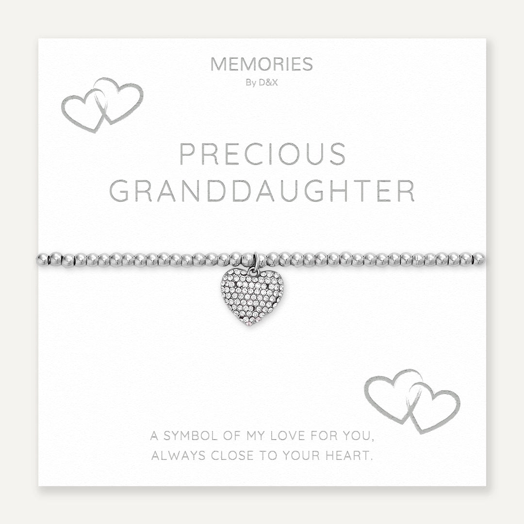 Memories: "PRECIOUS GRANDDAUGHTER" | Heart Bracelet | White Gold-Plated