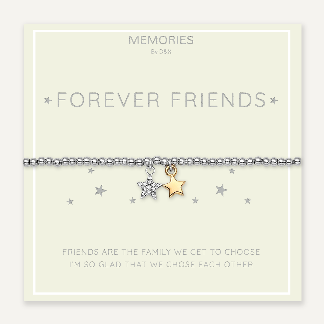 Memories: "FOREVER FRIENDS" | Two Star Bracelet |  White Gold & 18K Gold-Plated