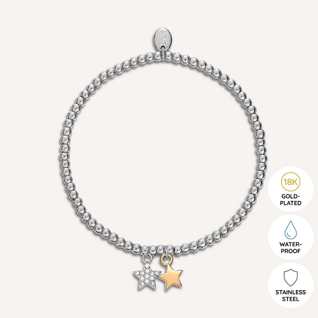 Memories: "FOREVER FRIENDS" | Two Star Bracelet |  White Gold & 18K Gold-Plated