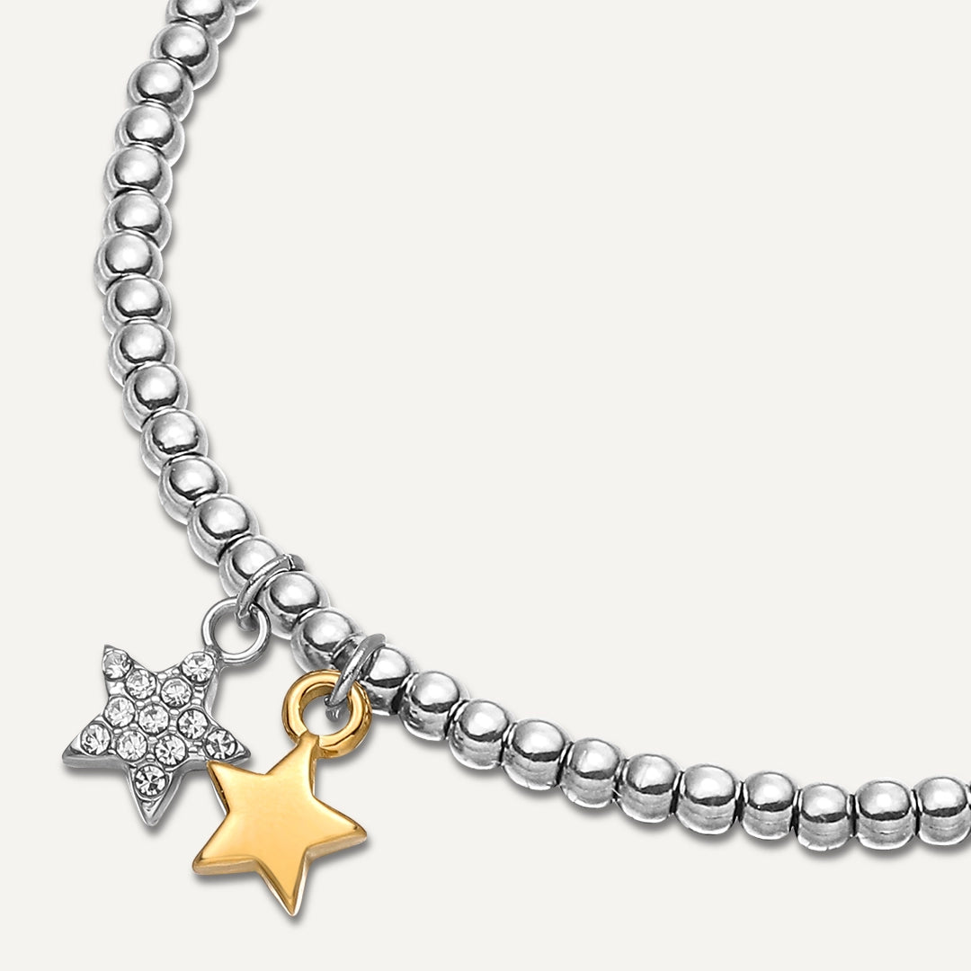 Memories: "FOREVER FRIENDS" | Two Star Bracelet |  White Gold & 18K Gold-Plated