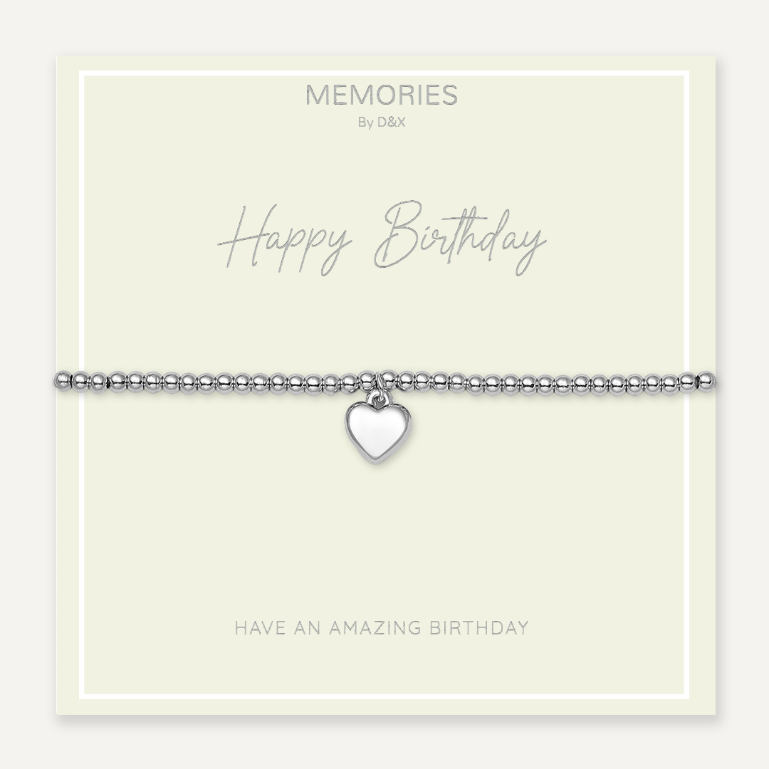 Memories: "HAPPY BIRTHDAY" | Heart Bracelet | White Gold-Plated