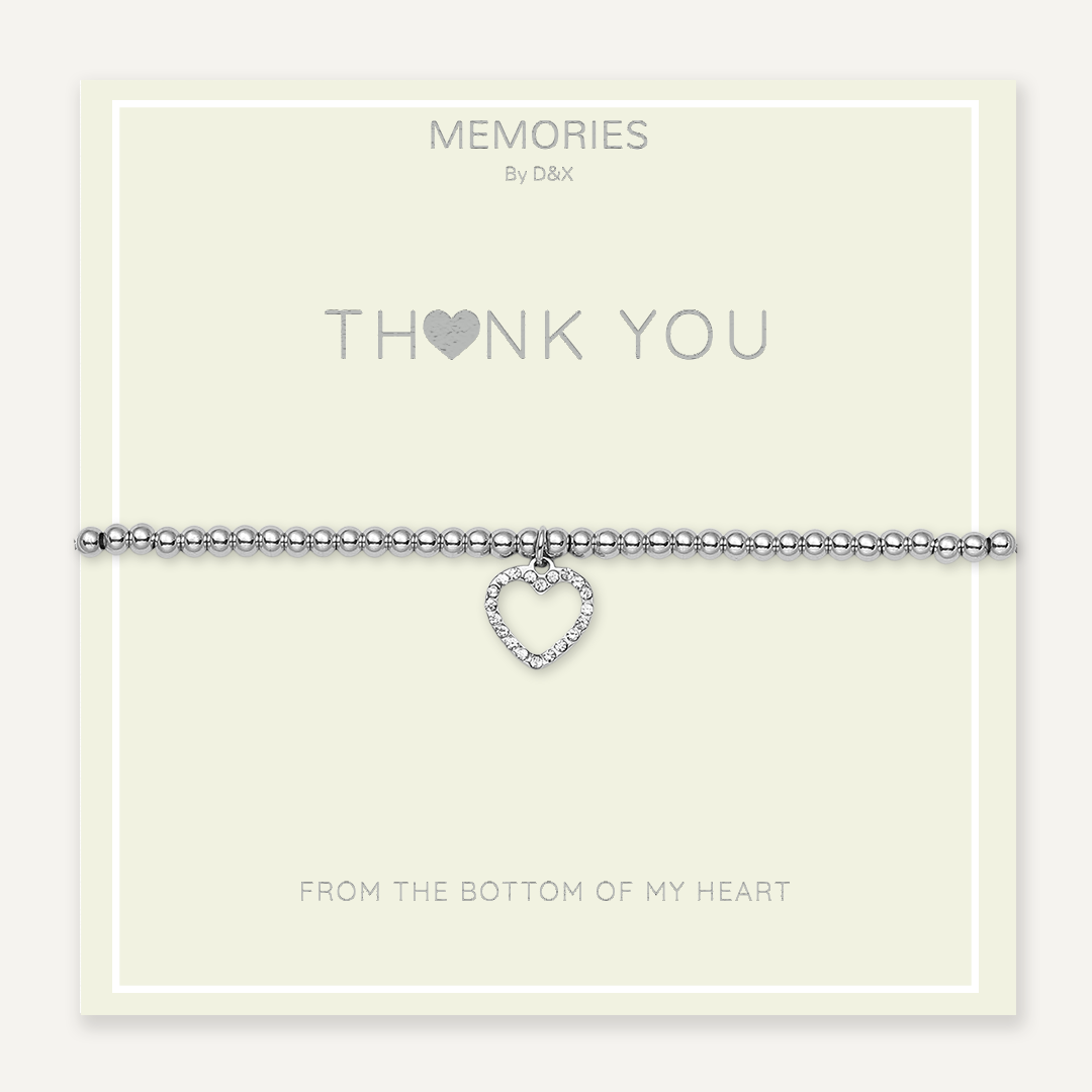 Memories: "THANK YOU" | Heart Bracelet | White Gold-Plated