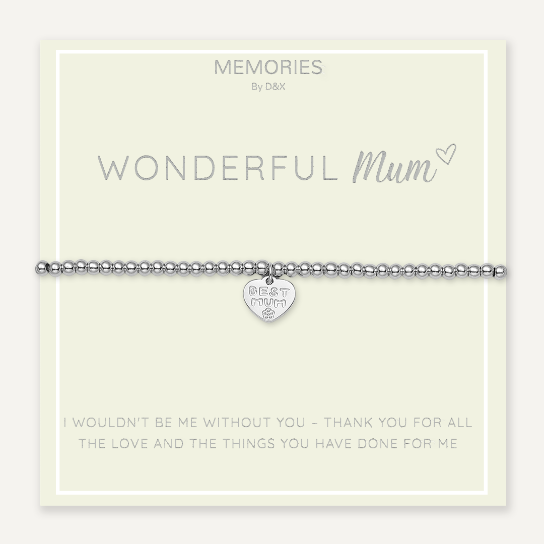 Memories: "WONDERFUL MUM" | Heart Bracelet |  White Gold-Plated