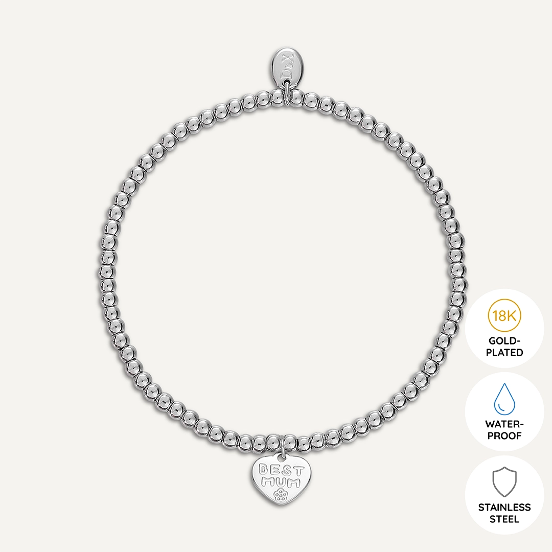 Memories: "WONDERFUL MUM" | Heart Bracelet |  White Gold-Plated