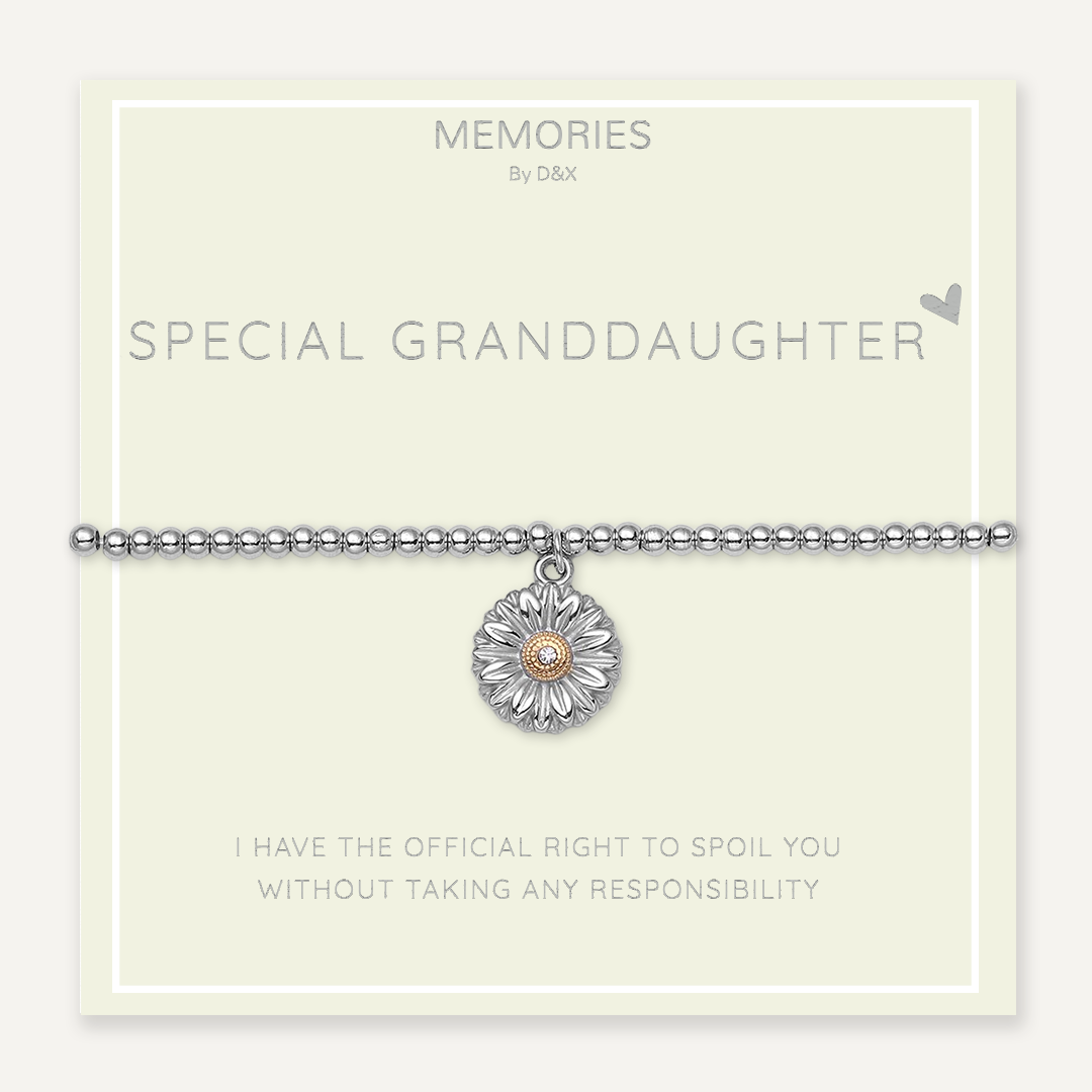 Memories: "SPECIAL GRANDDAUGHTER" | Flower Bracelet |  White Gold-Plated | Multi-Colour