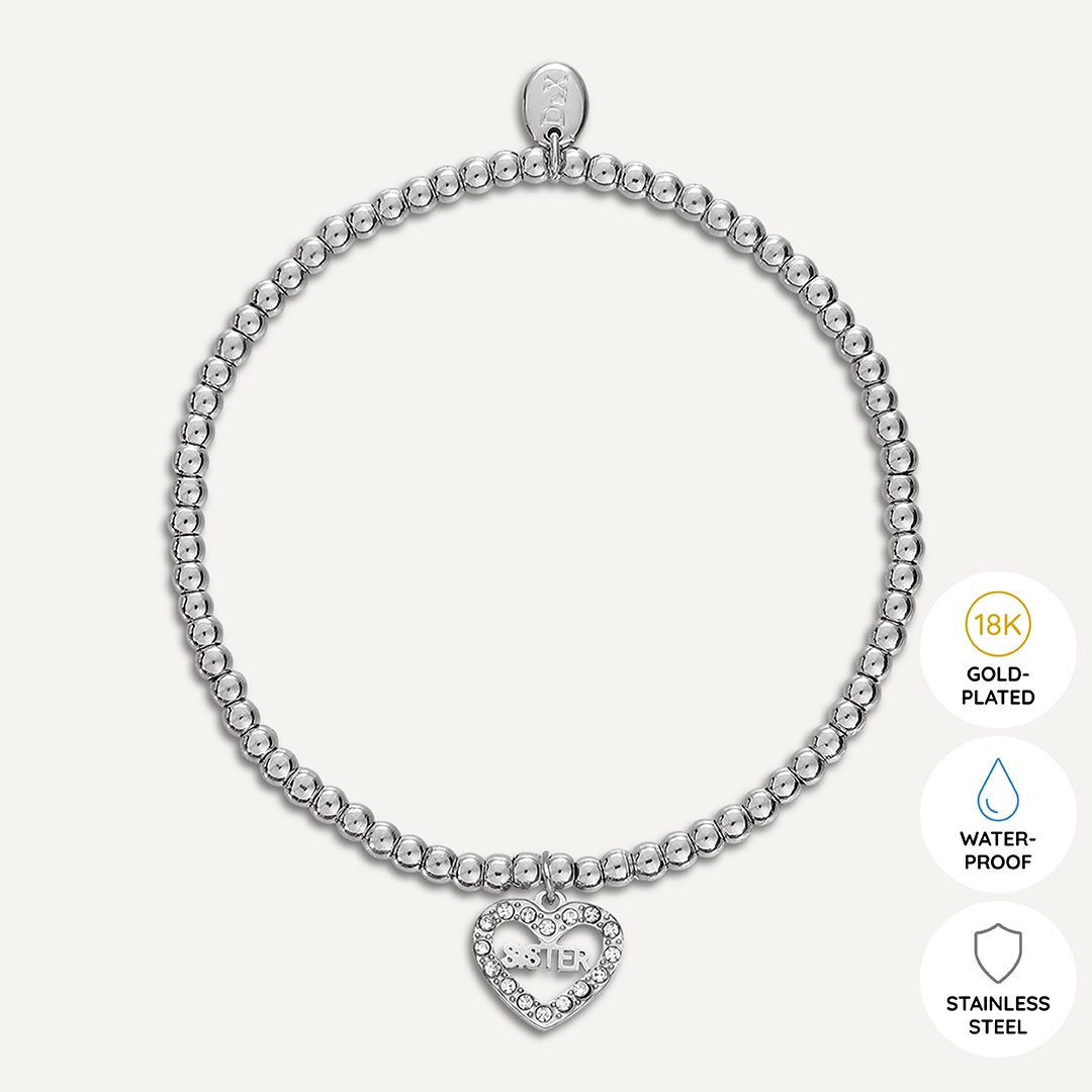 Memories: "WONDERFUL SISTER" | Heart Bracelet |  White Gold-Plated