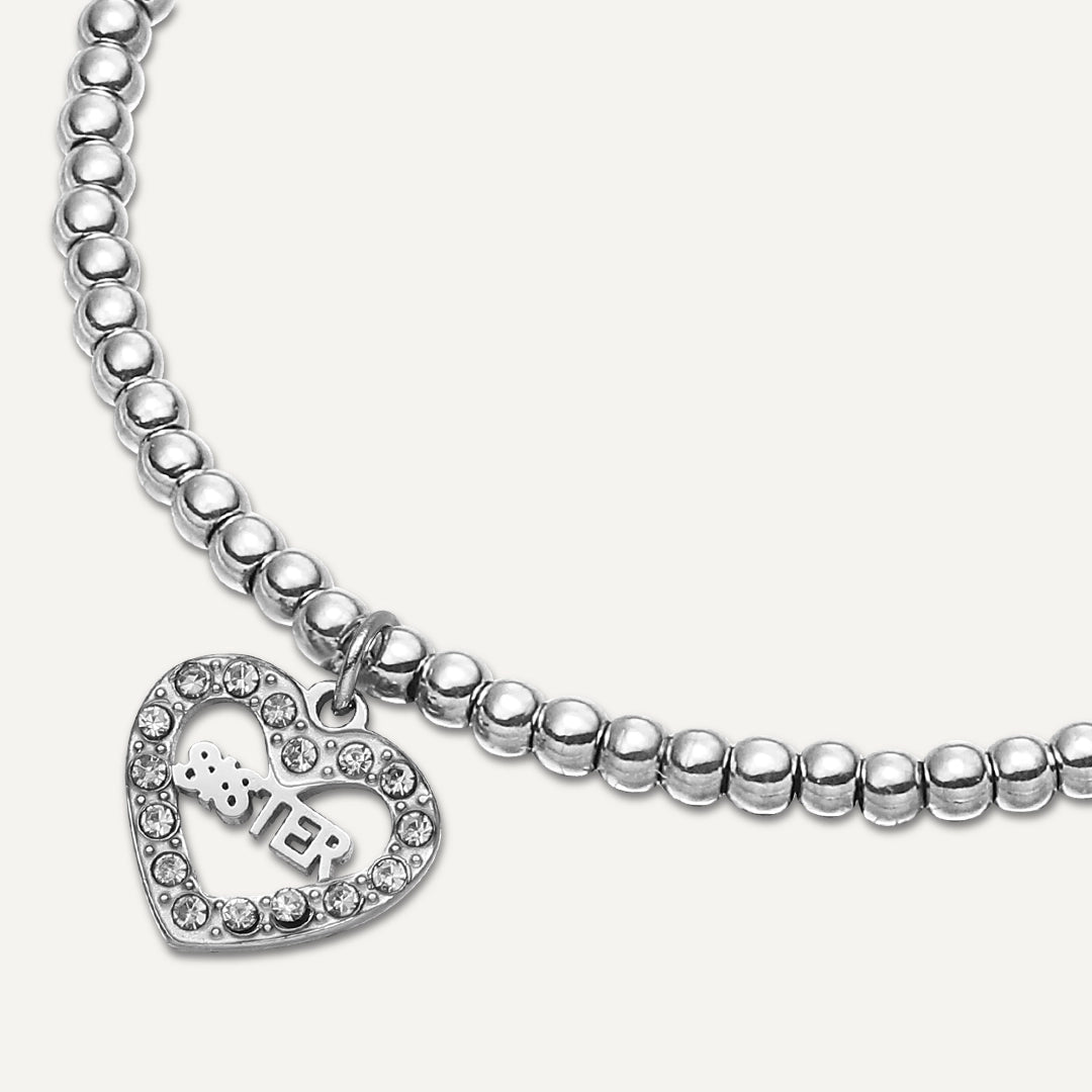 Memories: "WONDERFUL SISTER" | Heart Bracelet |  White Gold-Plated