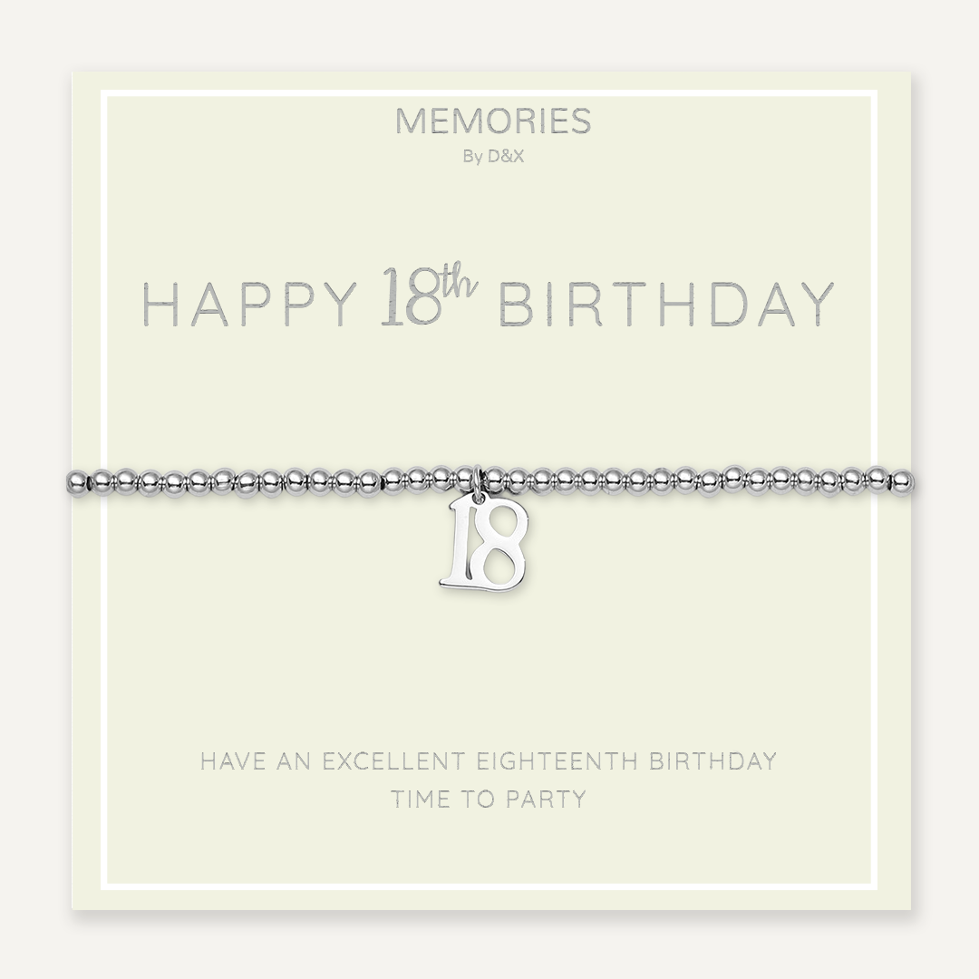 Memories: "HAPPY 18TH BIRTHDAY" | Number 18 Bracelet | White Gold-Plated